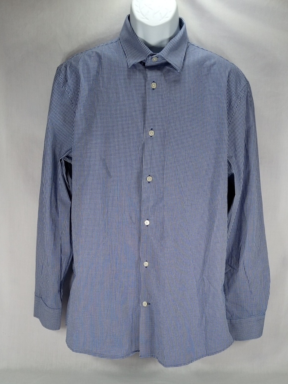 Banana Republic Navy & White Micro-Check Dress Shirt Large LS